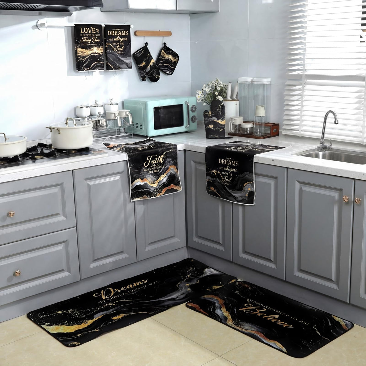 Fourluoo 10 Pcs Black and Gold Marble Kitchen Decor Set - Fourluoo Official Imagery - 3
