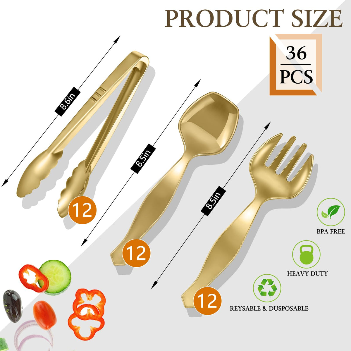 Mwellewm 36Pc Gold Plastic Serving Utensils Set Disposable - mwellewm Official Imagery - 5