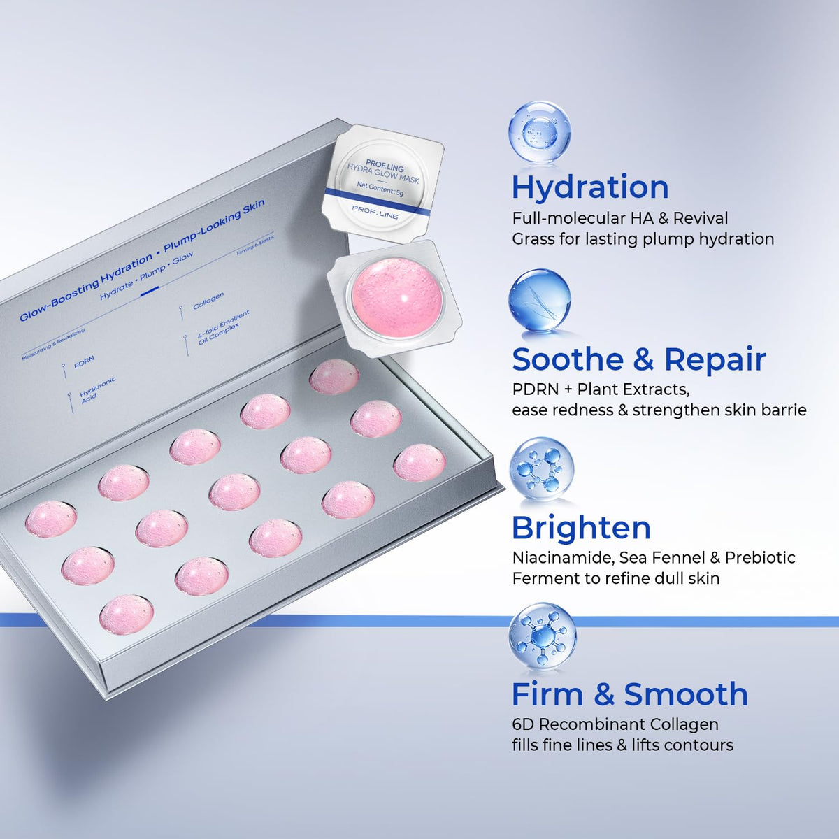 Hydra Glow Mask 5g 15pcs infused with PDRN Collagen - PROF.LING Official Imagery - 4
