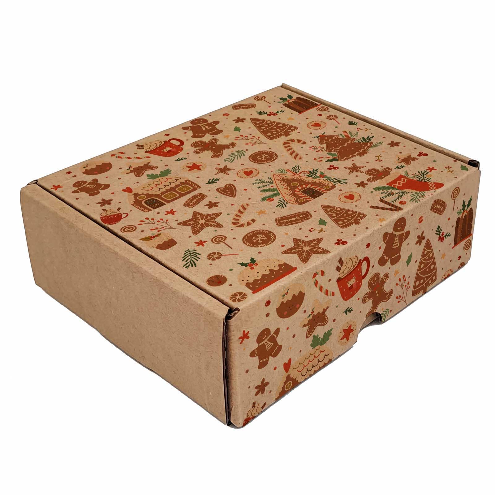 Gingerbread Holiday Collection Print Kraft Corrugated Mailer Box - Product Imagery