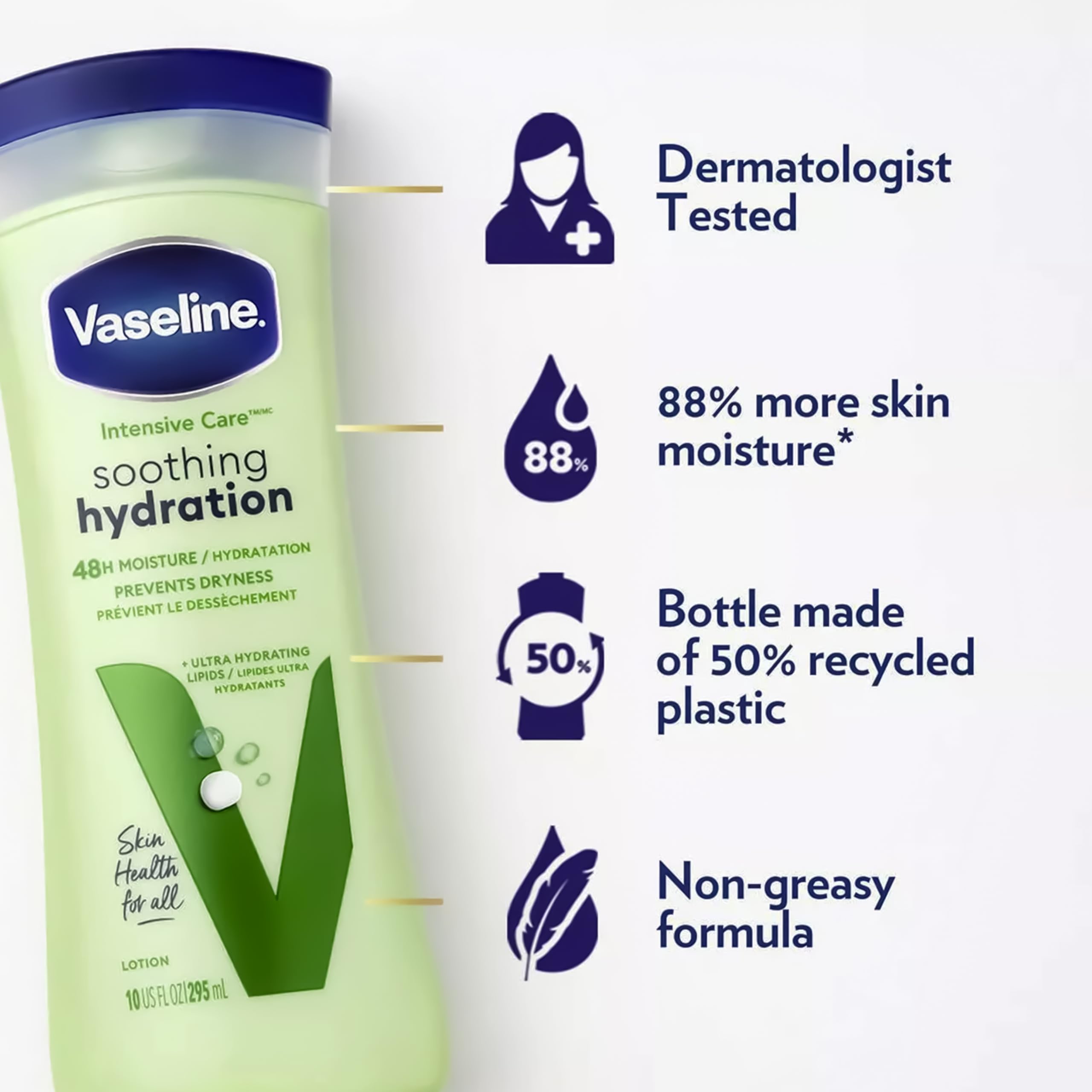 Vaseline Soothing Hydration 2-Pack – Intensive Care Moisturizing Hand and Body Lotion with Aloe, Ultra-Hydrating Lipids, 48 Hours of Moisture, 10 Oz Ea - Elefair Tech Official Product View 5