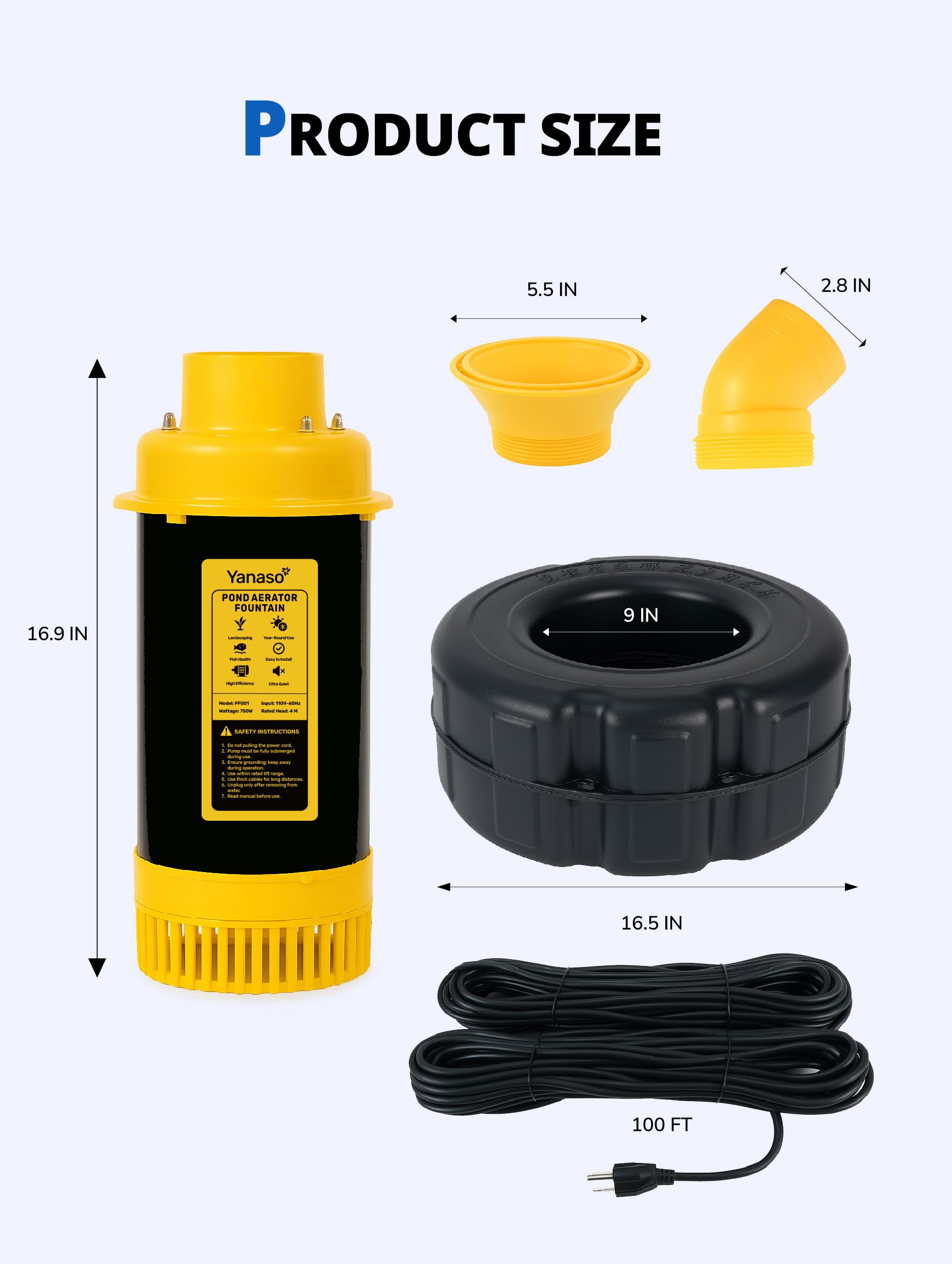 YANASO Pond Fountain Aerator, 1HP 15000 GPH Fountain Pump with Ti - YANASO Official Product View 2