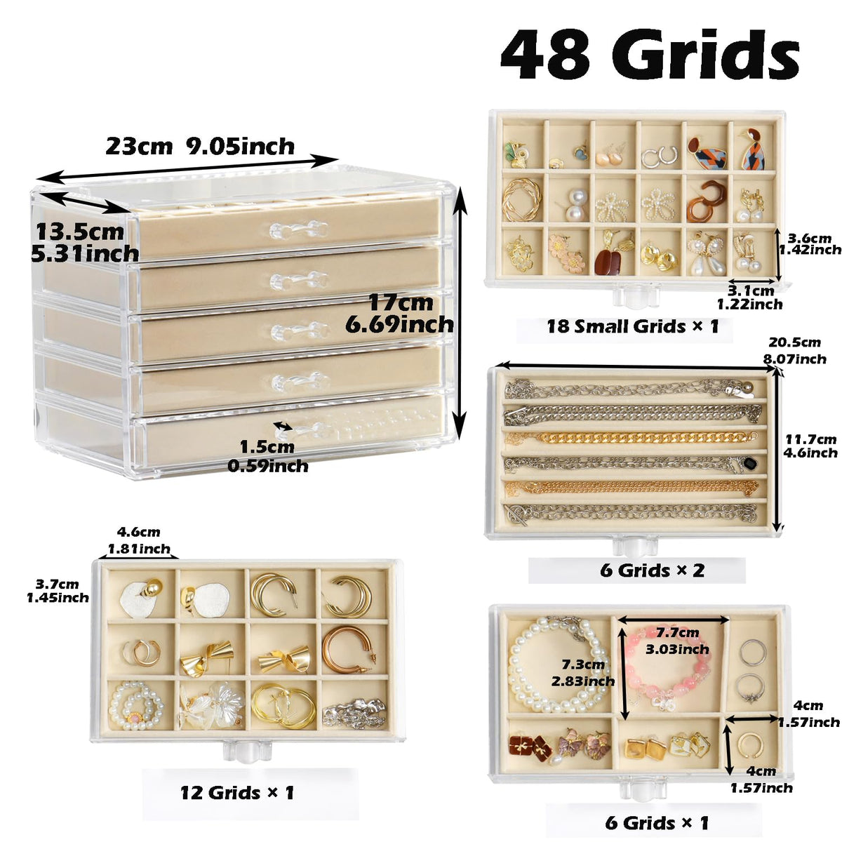 YUFONG Acrylic Jewelry Storage Box Holder with 5 Drawers - YUFONG Official Imagery - 3