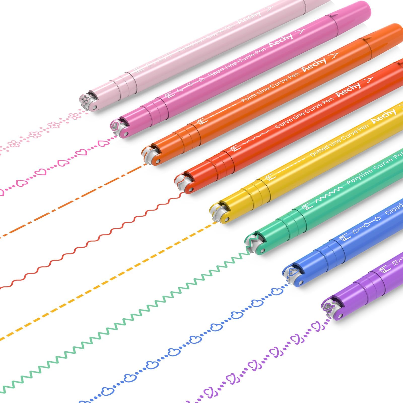 AECHY Dual Tip Curve Highlighter Pens, 8 Patterns, 8 Colors, 8 Pack - View 1