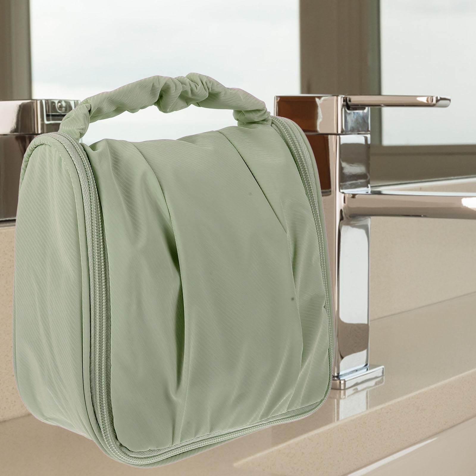 Healeved large waterproof travel makeup bag with dry and wet separation compartments and durable zipper.
