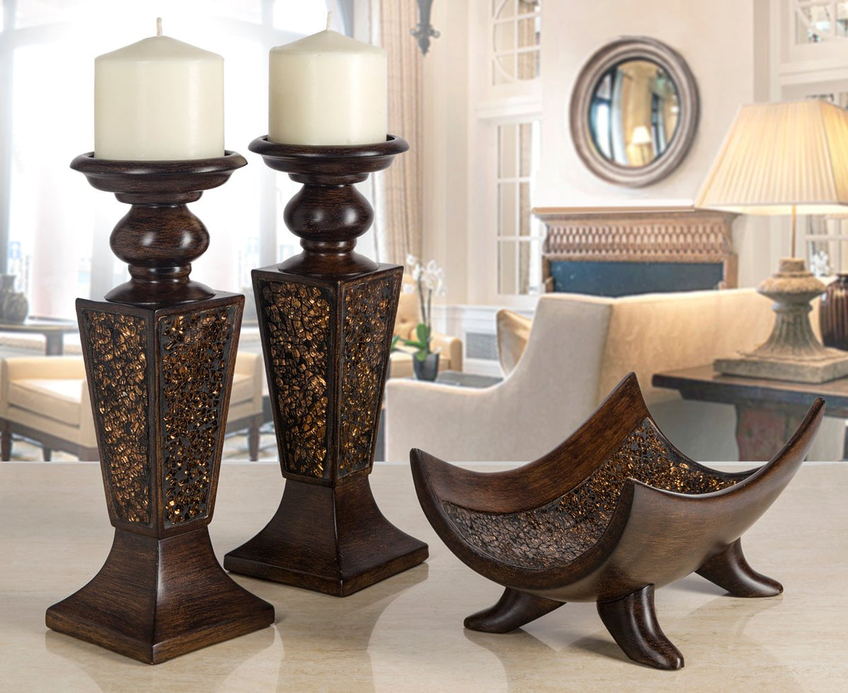 Creative Scents Schonwerk Brown Pillar Candle Holder Set of - Creative Scents Official Imagery - 3