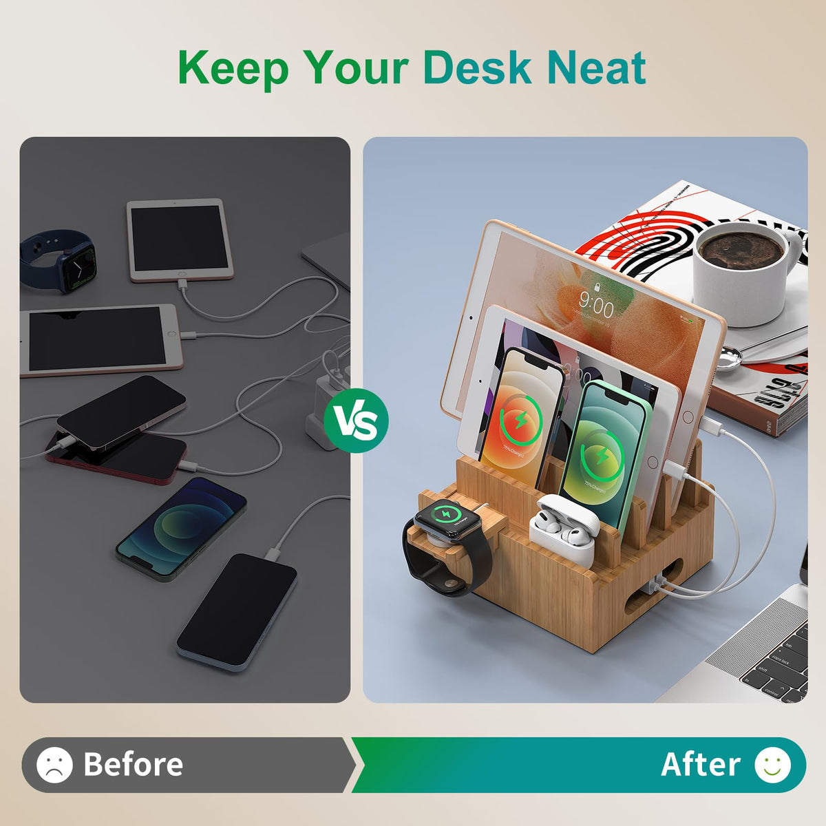 Bamboo Charging Station with USB Charger 5Cables Natural - Pezin & Hulin Official Imagery - 8
