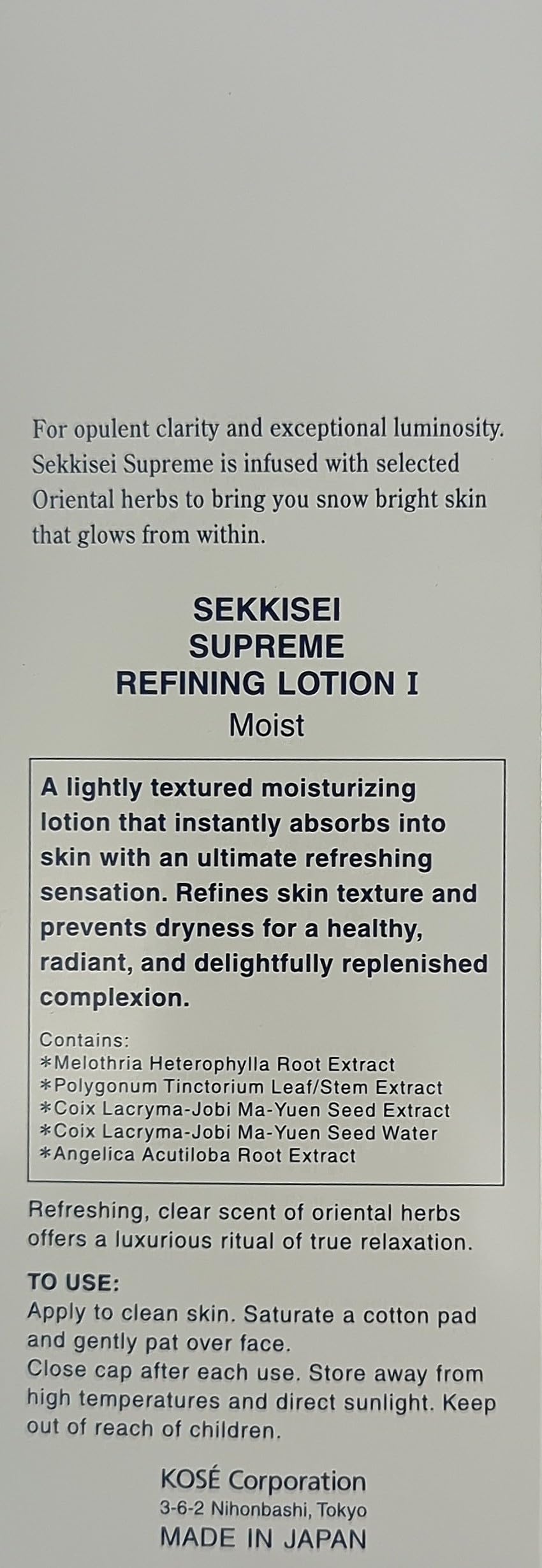 SEKKISEI Supreme Refining Lotion I, Hydrating Soothing Facial - SEKKISEI