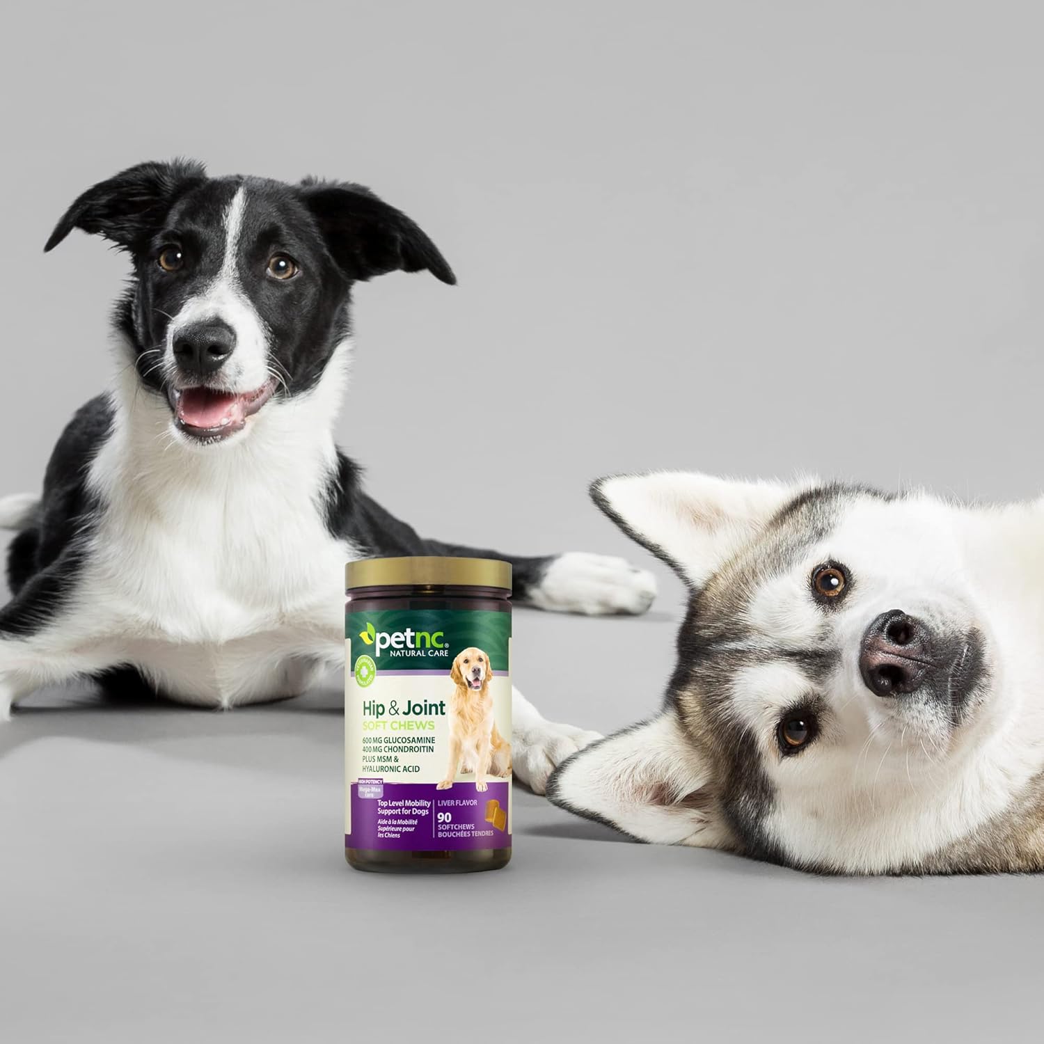 PetNC Natural Care Hip & Joint Mega Soft Chews for dogs, showing a close-up of the chew treats in a package.