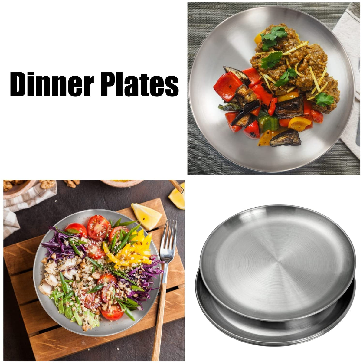 CAMBUY Stainless Steel Plates 9 inch 10 Pcs Metal Dinner - CAMBUY Official Imagery - 8