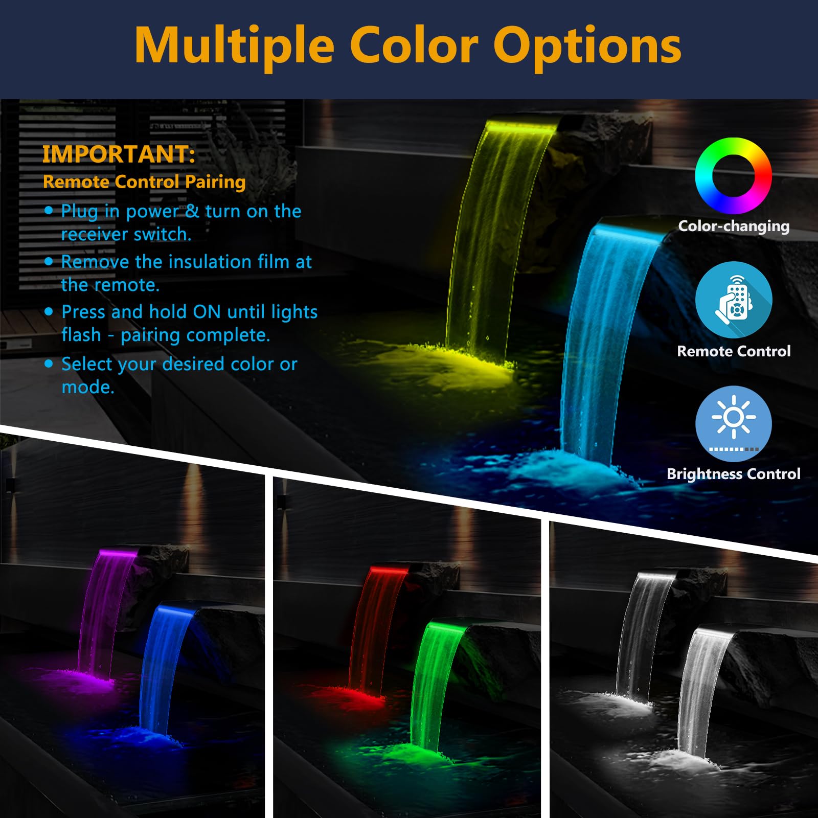 AquaMiracle Pond Waterfall Kit with LED Lights, All-in-1 Stainles - AquaMiracle Official Product View 5