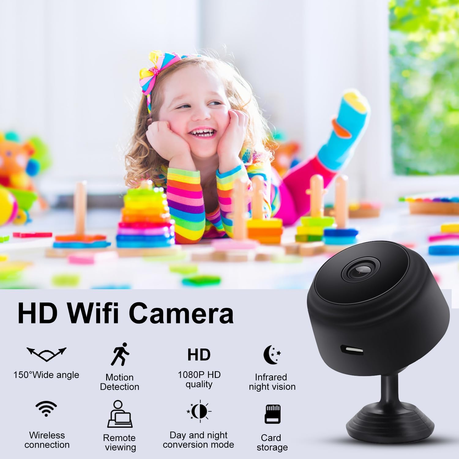 YISPK 1080P HD WiFi mini nanny camera with night vision and motion detection, small security camera for home monitoring