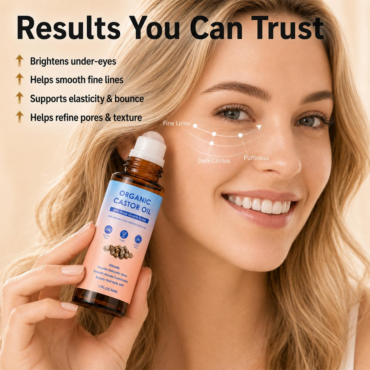 Organic Castor Oil Roll On with Rose Quartz Roller - NATUSOOTH Official Imagery - 4