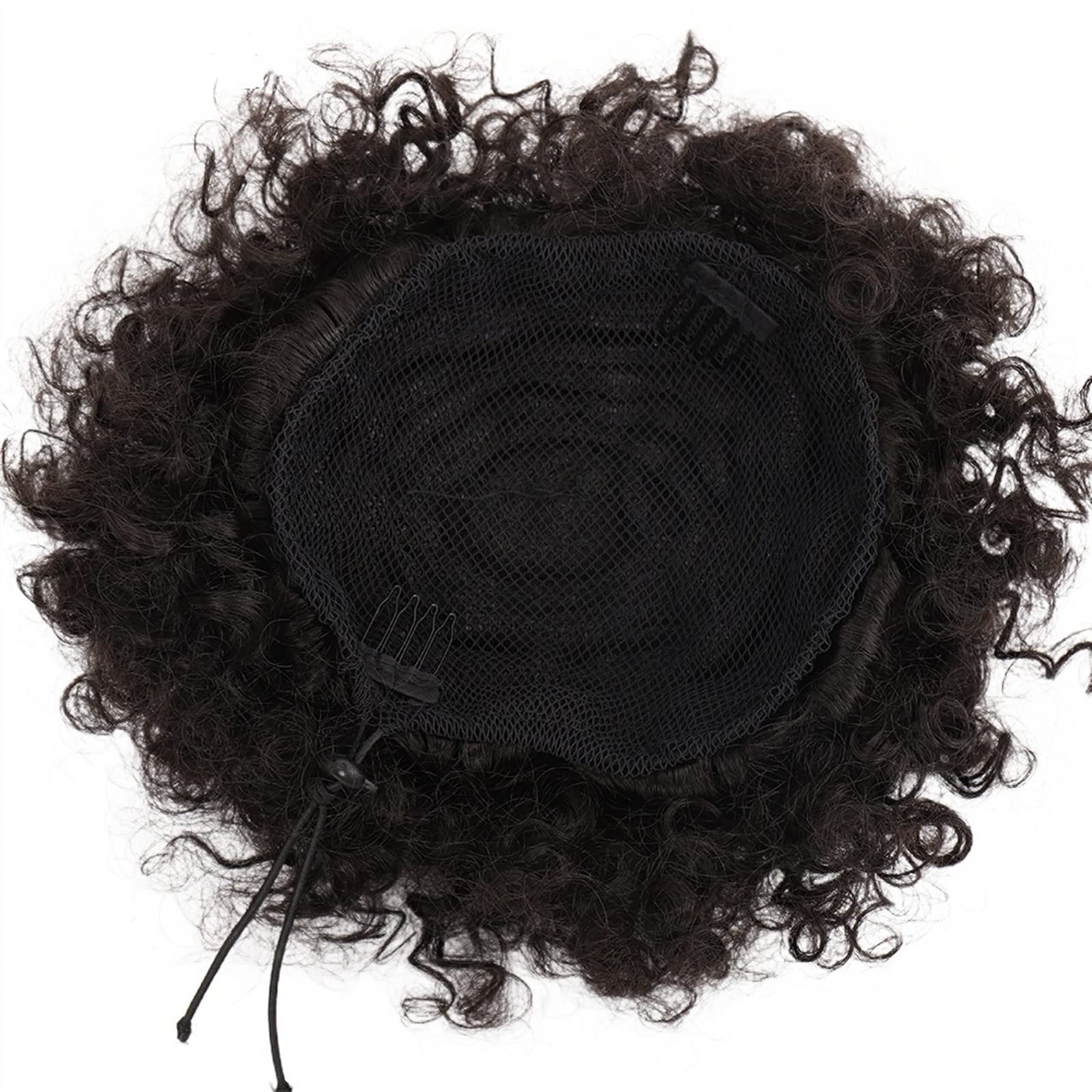 HASMI messy bun hair piece in synthetic afro kinky curly texture, black color FB12-2, for black women, includes drawstring ponytail extension