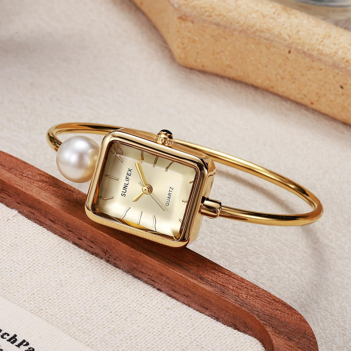 Gosasa Pearl Bangle Watch for Women Gold Bracelet Watch with - Gosasa Official Imagery - 4