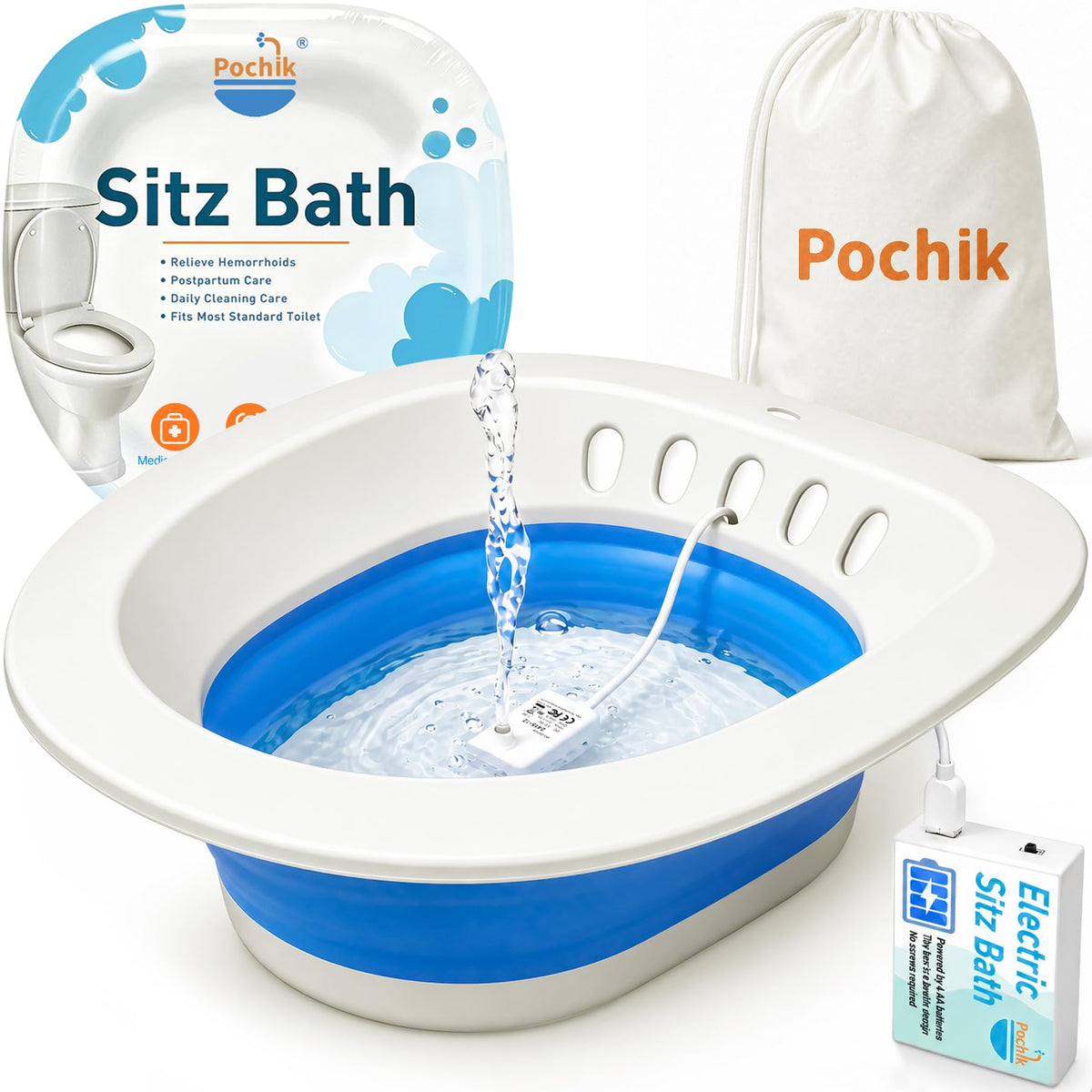 Electric Sitz Bath for Toilet Seat Collapsible Portable - Pochik Official Imagery - 2