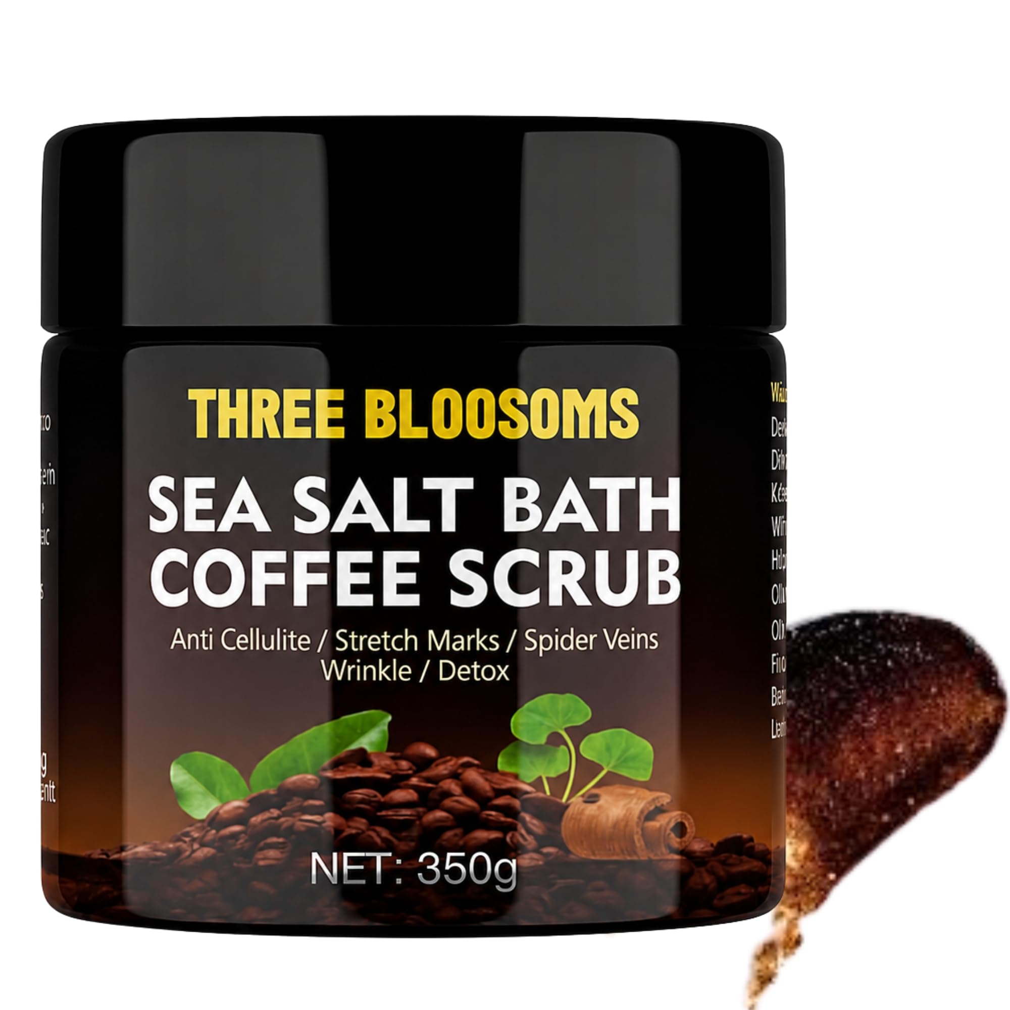Three Bloosoms Coffee Scrub Body Exfoliator - 350g Anti Cellulite & Anti aging & Rem - Three Bloosoms Official Product View 2