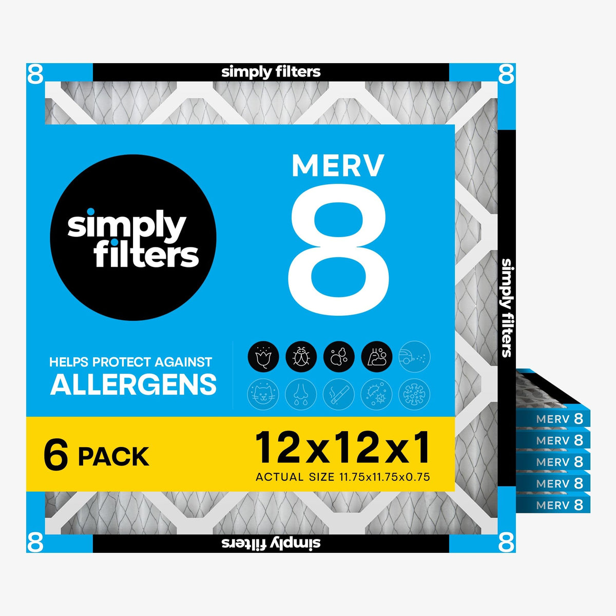 Simply 12x12x1 Air Filter MERV 8 6 Pack Furnace Air Filter - Simply Official Imagery - 1