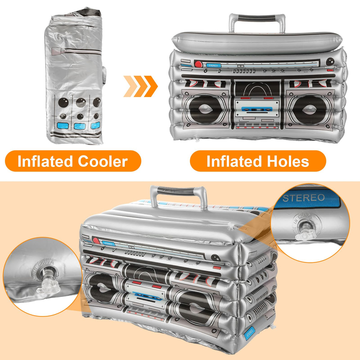 2 Pack Inflatable Boombox Cooler 80s 90s Style Inflatable - LOLYSIC Official Imagery - 4