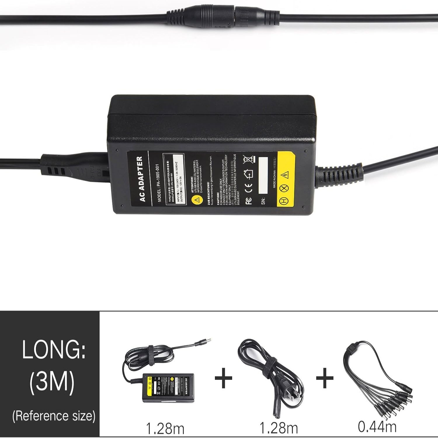 Fancy Buying security camera power adapter 12V 5A, AC to DC, 8-way splitter for multiple cameras, compact and reliable design.