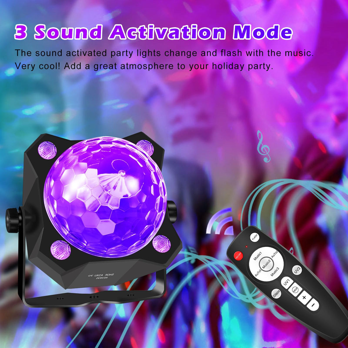 2 in 1 Glow Party Black Light Disco Ball Light with Sound - DJPTYGCK Official Imagery - 6