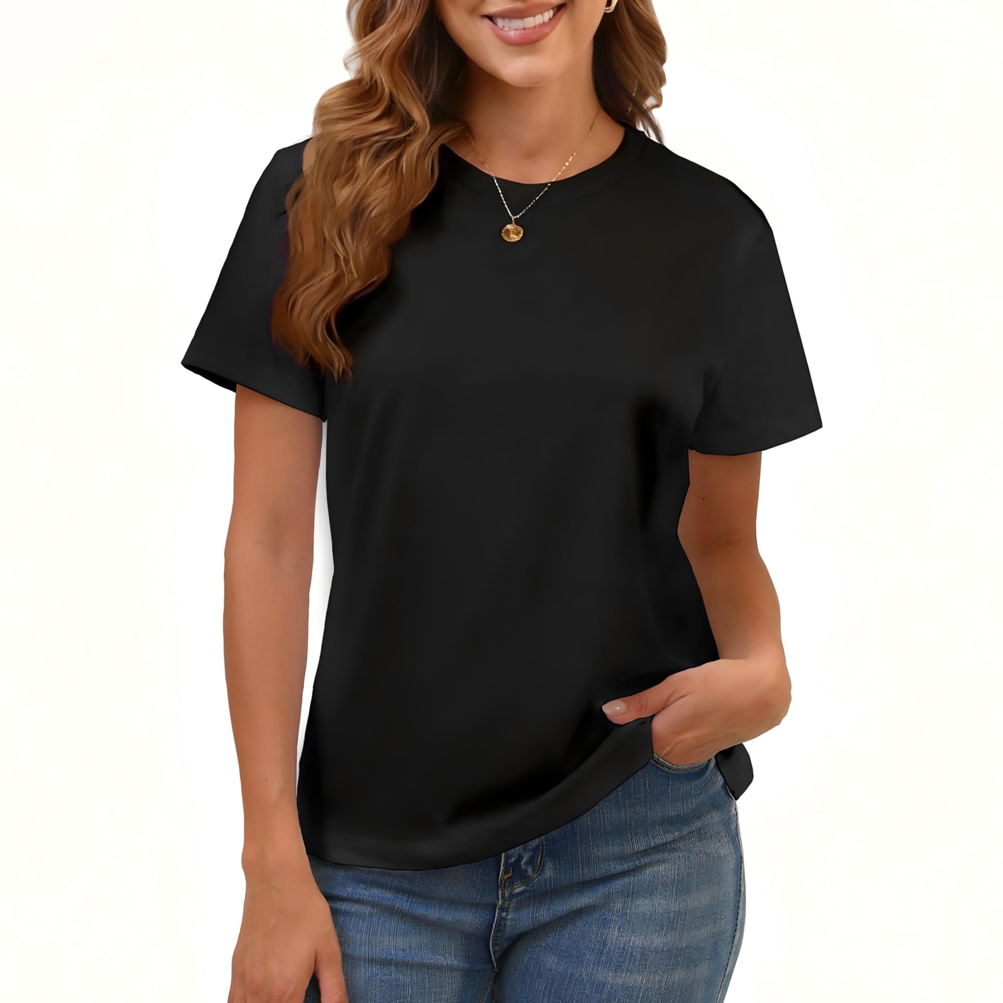 BJY Cotton Basic T Shirts for Women,Crew Neck Short Sleeve Summer - BJY Official Product View 1