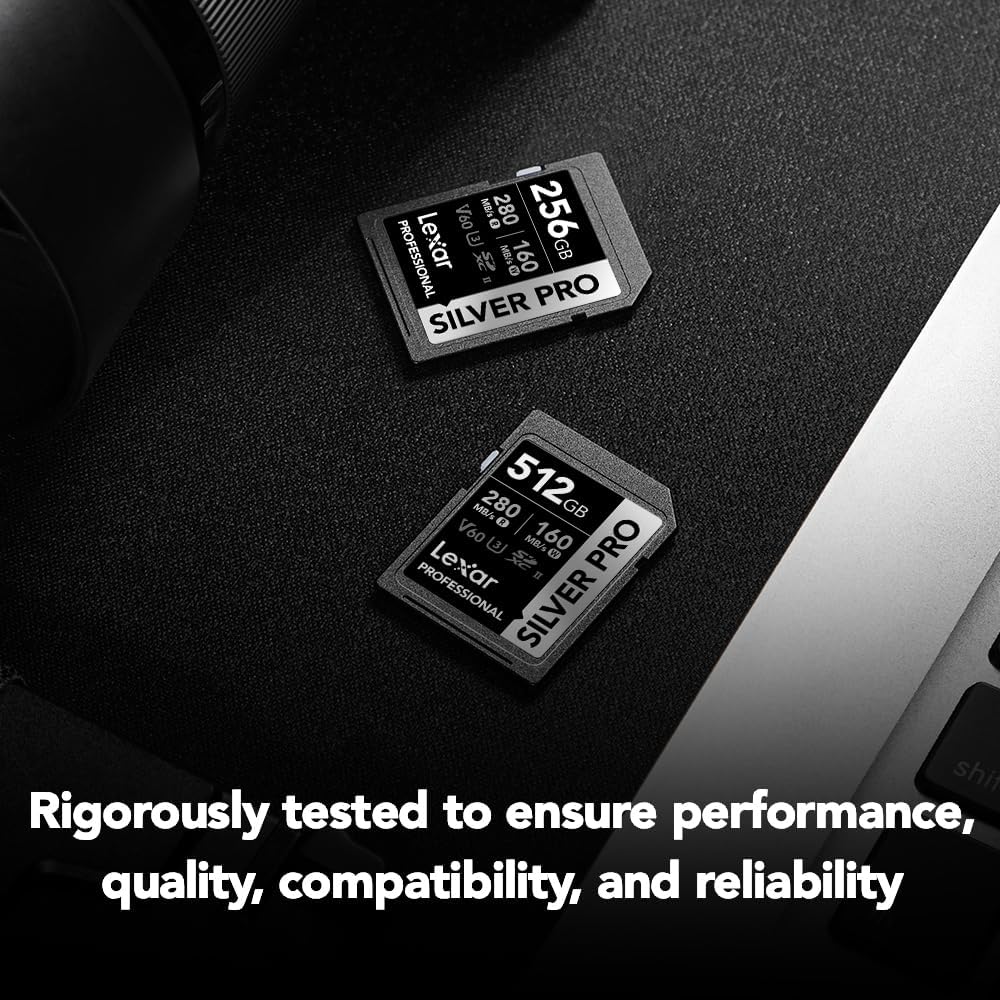 Lexar 128GB Professional SILVER PRO SD card with UHS-II, C10, U3, V60 speed class, suitable for Full HD recording