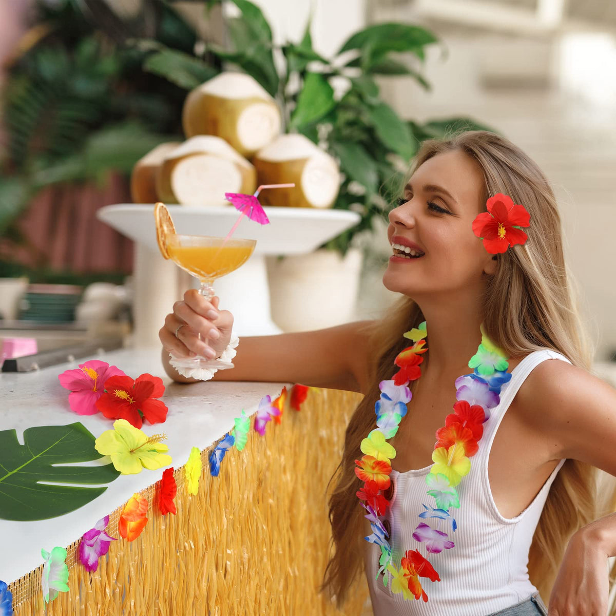 70 Pack Tropical Luau Party Decorations 60 Inches Inflatable - Fovths Official Imagery - 8