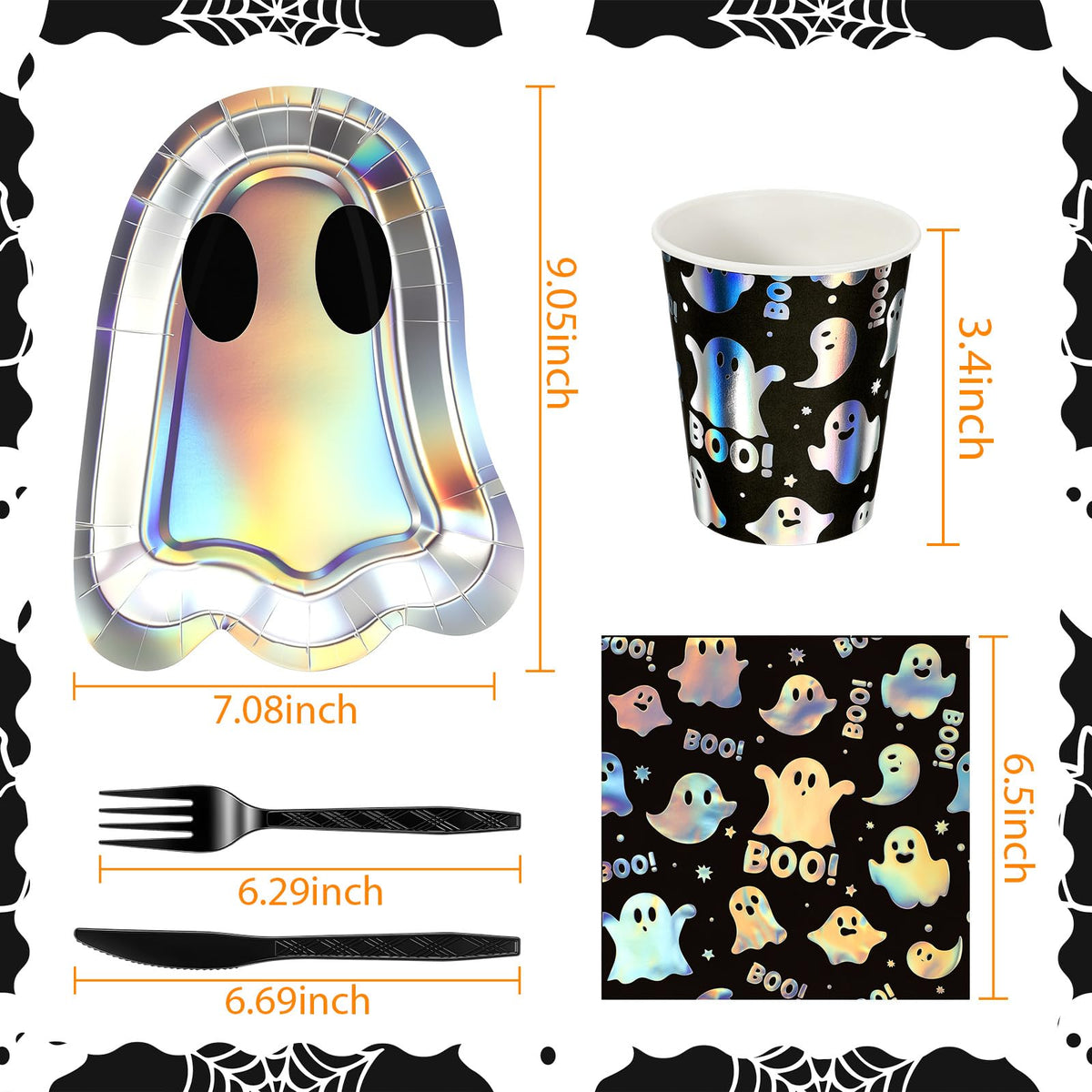 120 Pcs Halloween Ghost Paper Plates Boo Napkins Tableware - Yungyan Official Imagery - 4