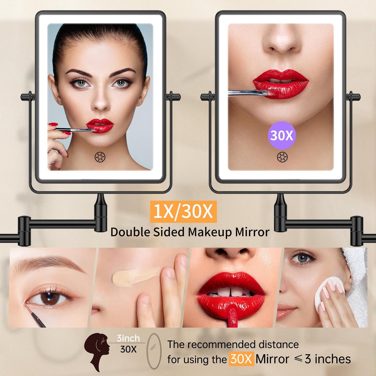 FUNTOUCH 5000mAh Rechargeable Wall Mounted Makeup Mirror - FUNTOUCH Official Imagery - 5