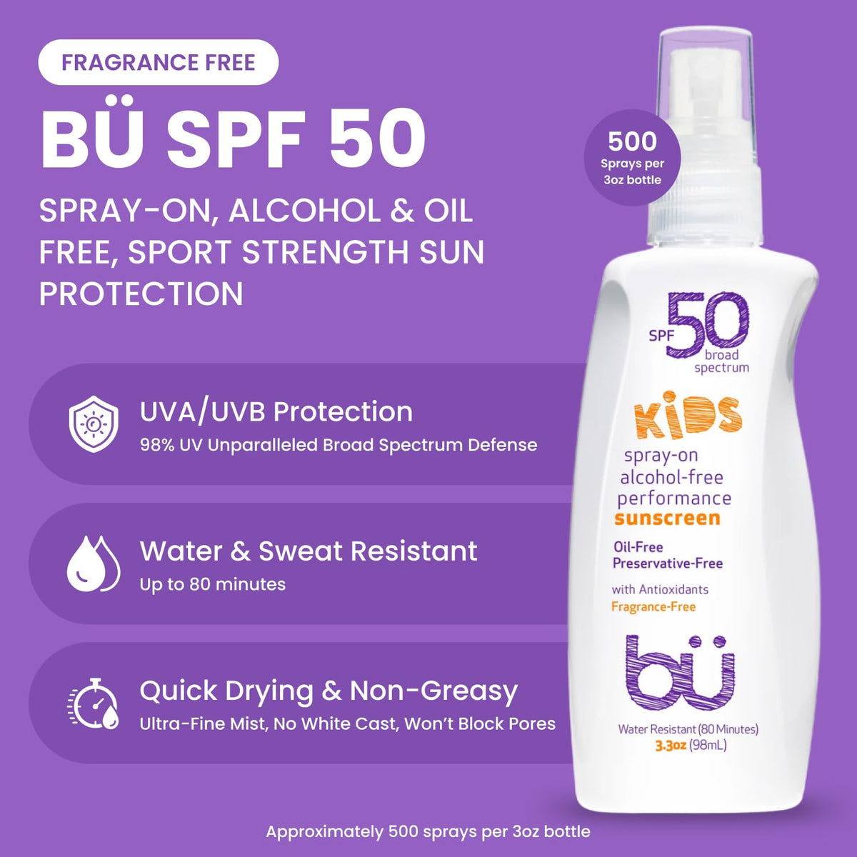 BU SPF 50 Kids Sunscreen Spray for Face and Body Non Aerosol - bü Official Imagery - 4
