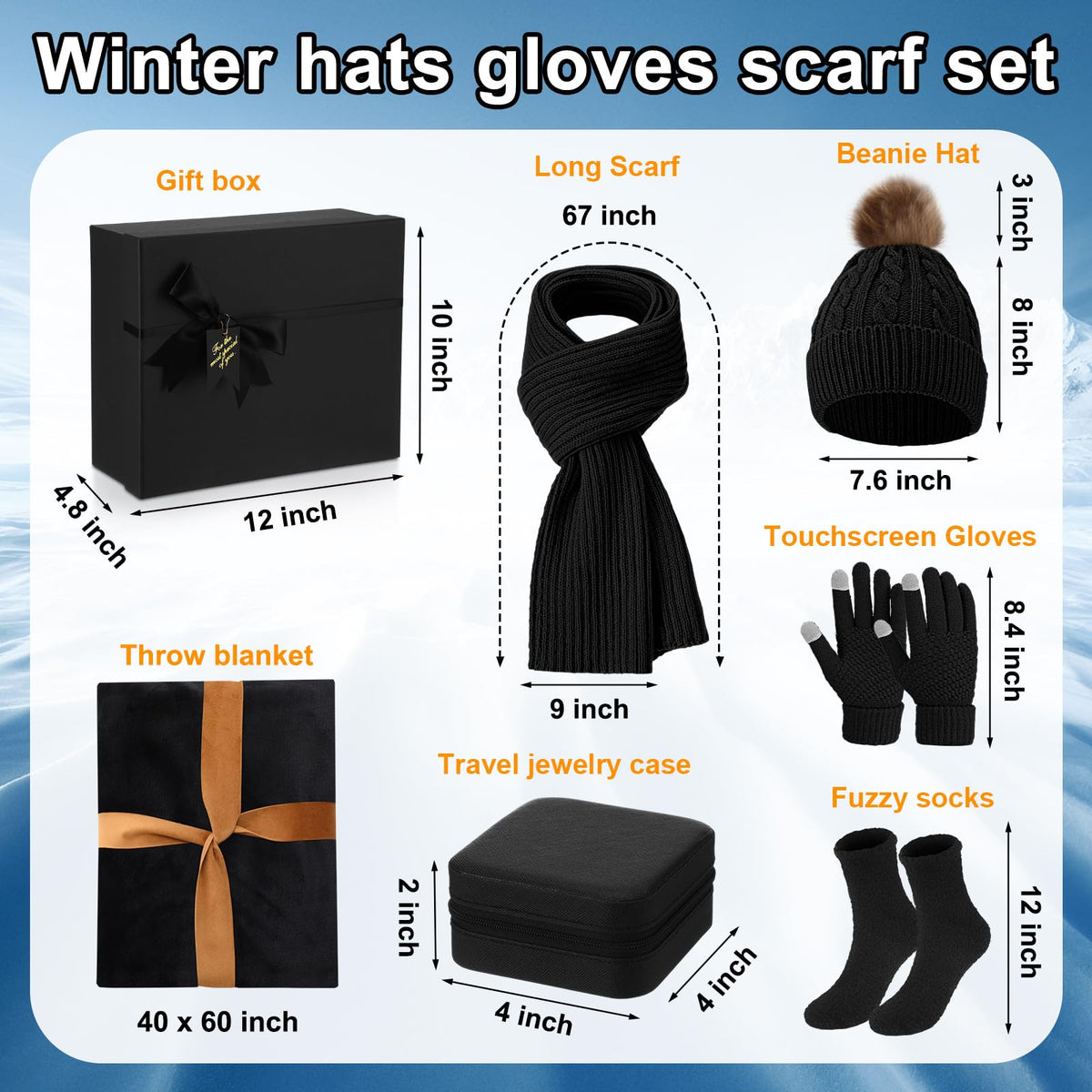 7 Pcs Winter Gift Set for Woman Hat Scarf Gloves Set Throw - Mumucove Official Imagery - 3