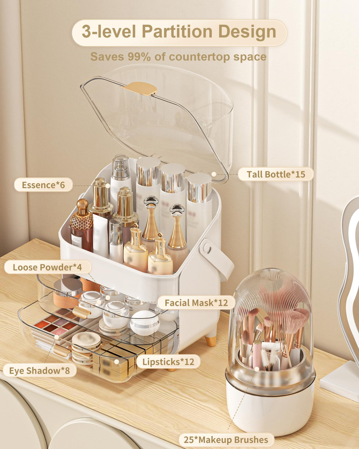 Makeup Organizer Countertop Skincare Holder Bathroom Counter - Anylady Official Imagery - 4
