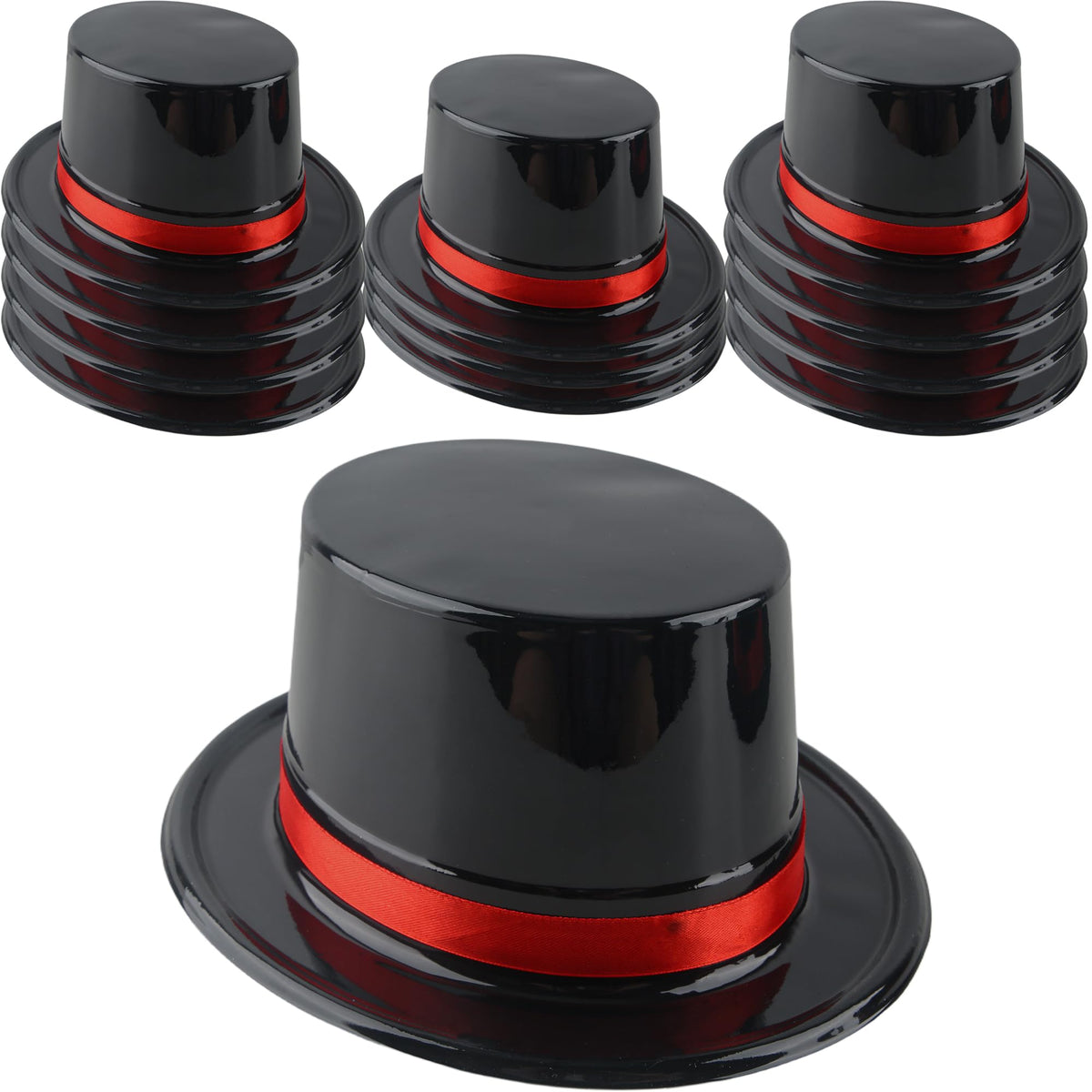 12 Pack Adults Top Hats Bulk Black Glitter Top Hat with Red - SGBETTER Official Imagery - 1