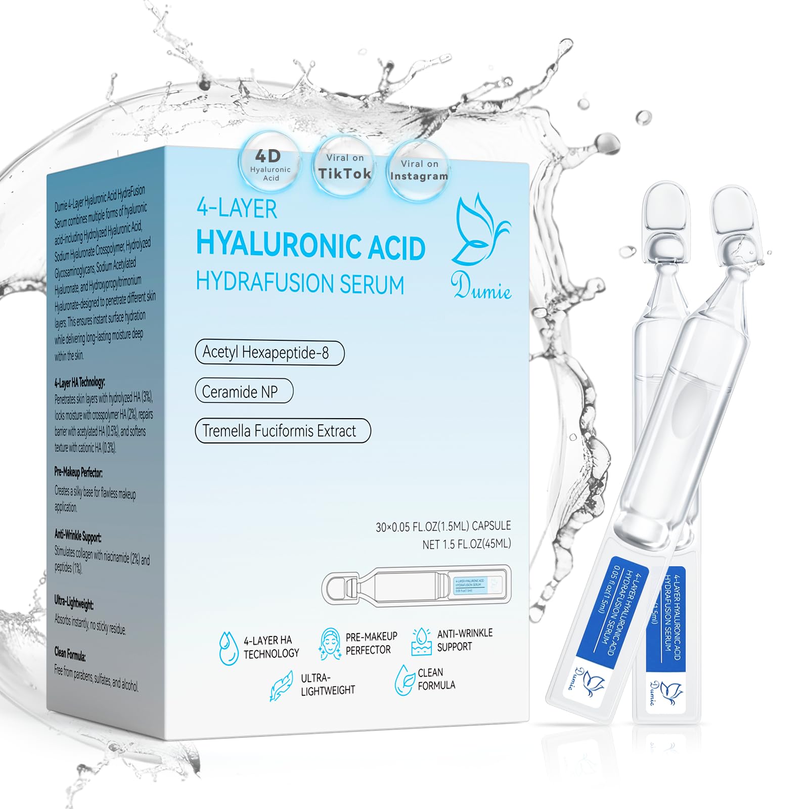 3 Hyaluronic Acid Serum for Face Anti Aging Hydrating Serum - Dumie Official Imagery - 2