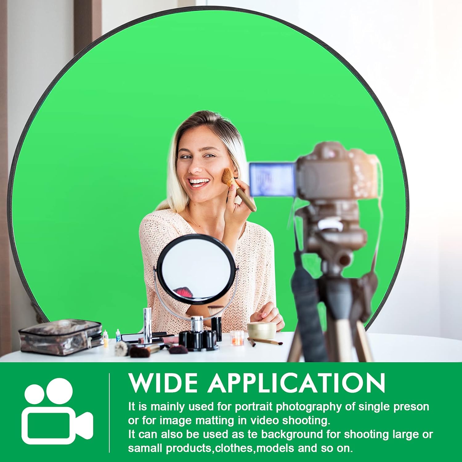 Aiuca portable green screen chair with 57-inch green backdrop and stand for photography or video production.