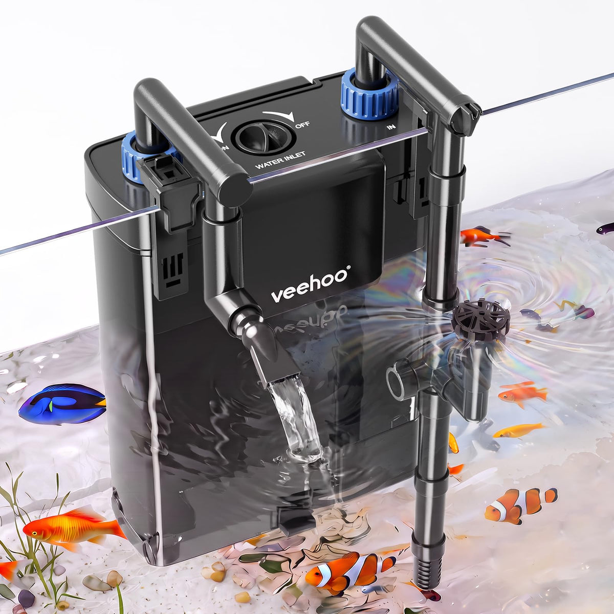 Veehoo Hang on Back Aquarium Filter with One Touch Drain for - Veehoo Official Imagery - 1