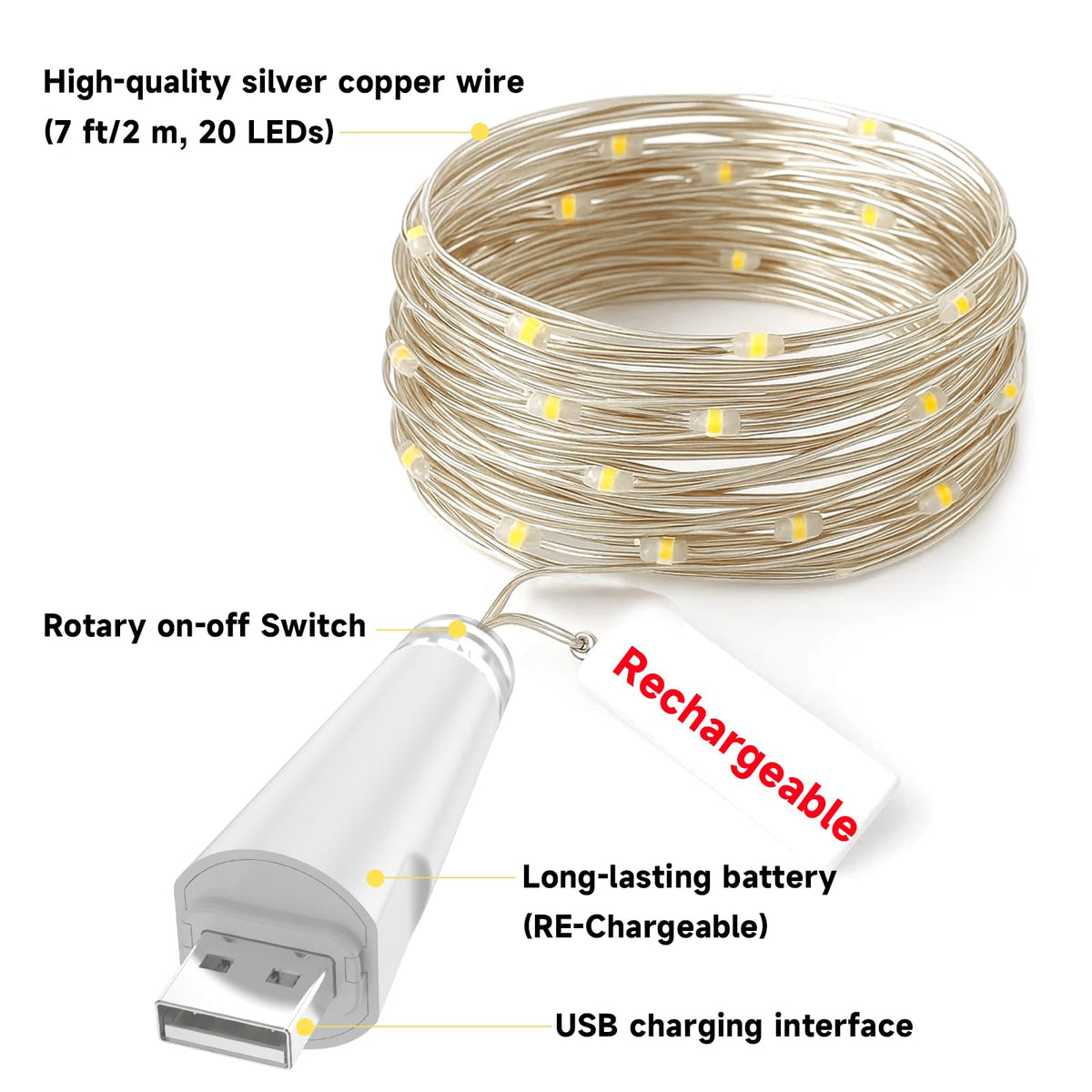 Rechargeable Fairy Lights - OUSMIN Official Imagery - 4