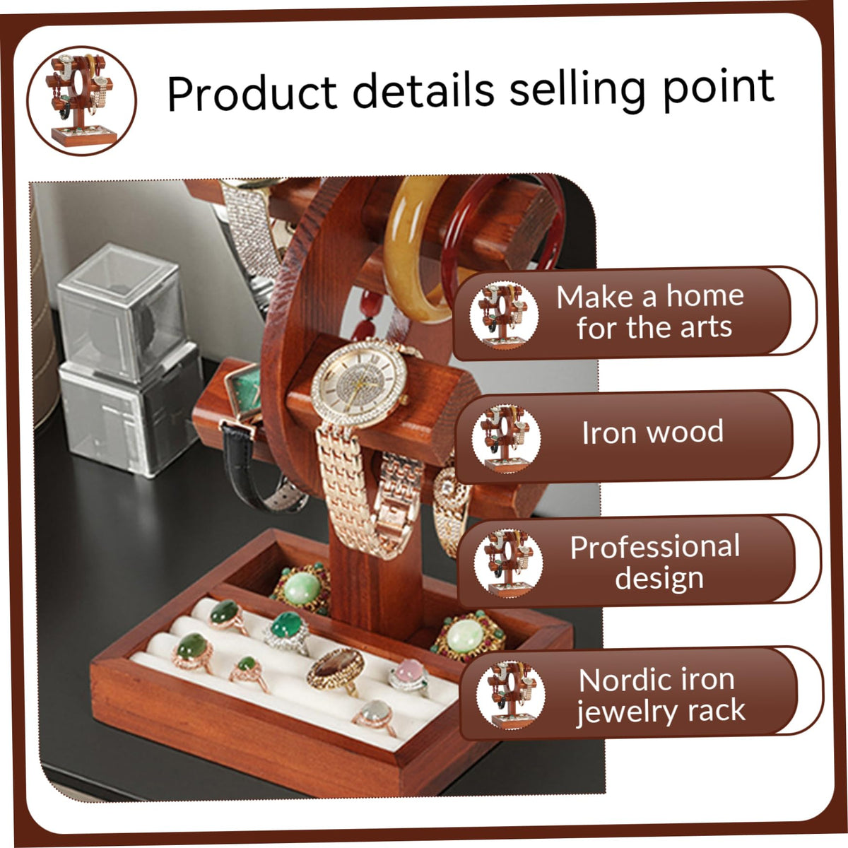 NIDONE Watch Stand Wooden Watch Holder with Storage Tray - NIDONE Official Imagery - 6