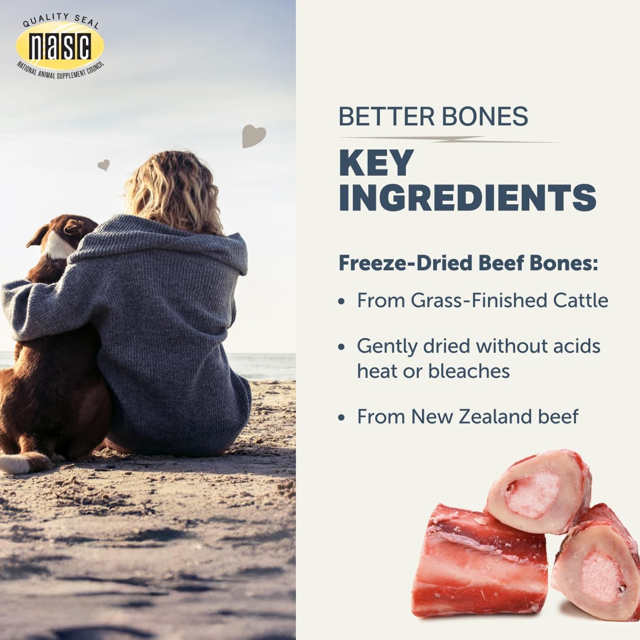 FOUR LEAF ROVER Better Bones bone meal supplement for dogs with 100% grass-fed New Zealand beef, supports healthy teeth and bones