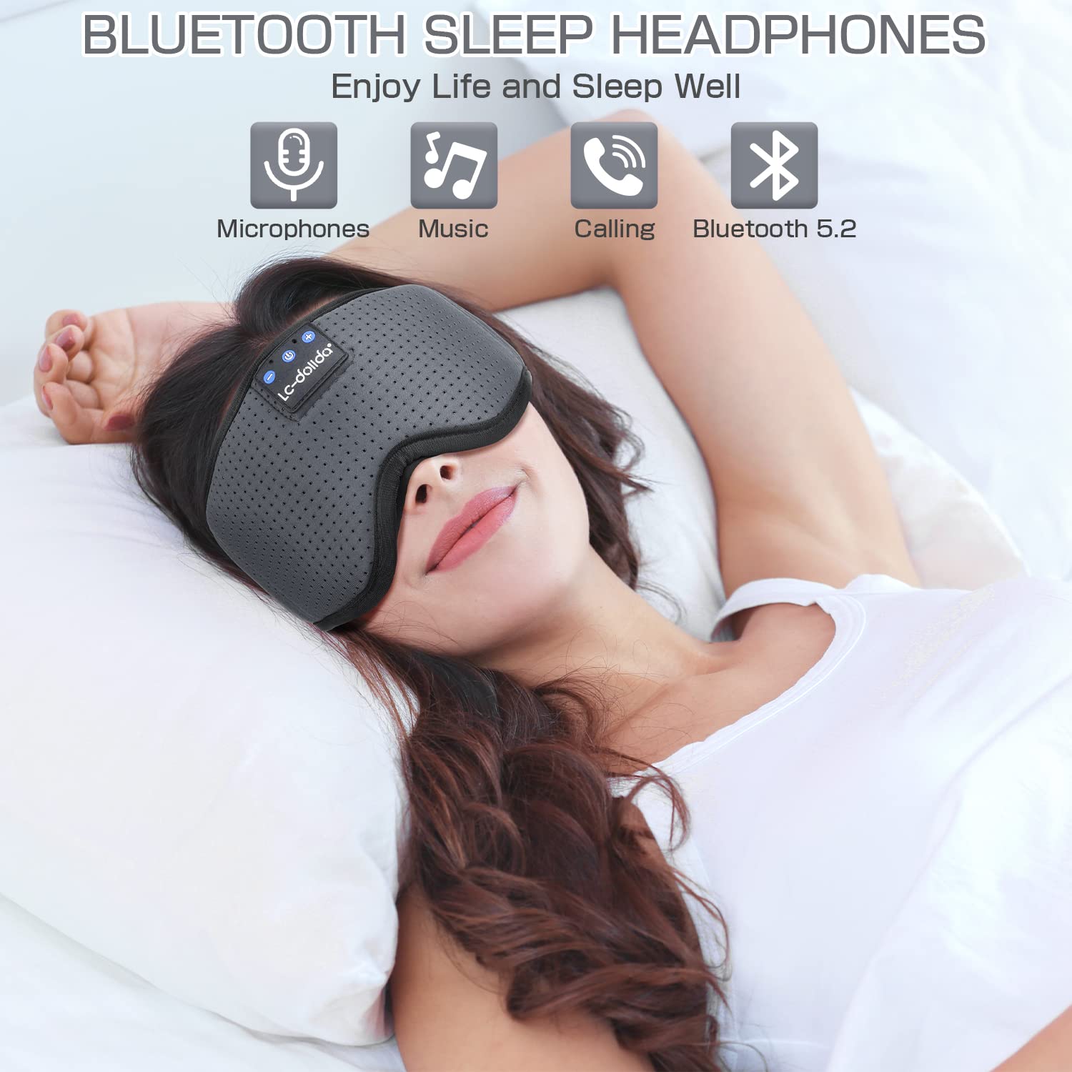 LC-dolida Sleep Headphones, Sleep Mask Bluetooth Wireless Music E by LC-dolida - Angle View 4