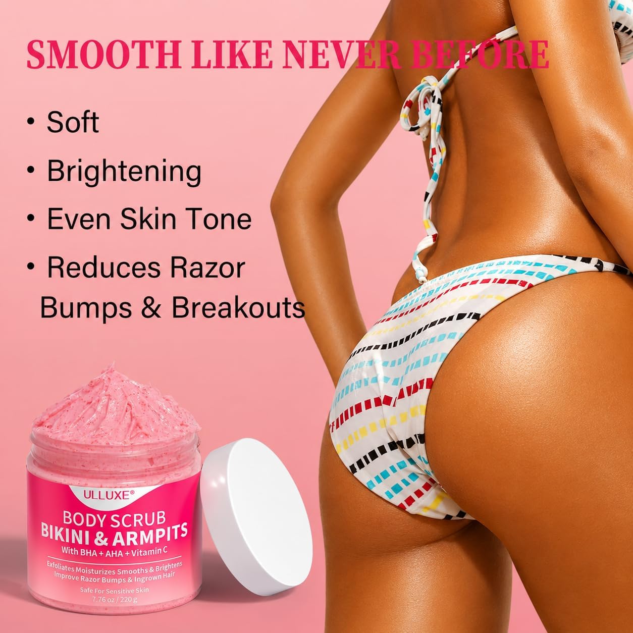 ulluxe Bikini Area Exfoliator with 10% AHAs BHA & Vitamin C, Exfoliating Body - ulluxe Official Product View 4
