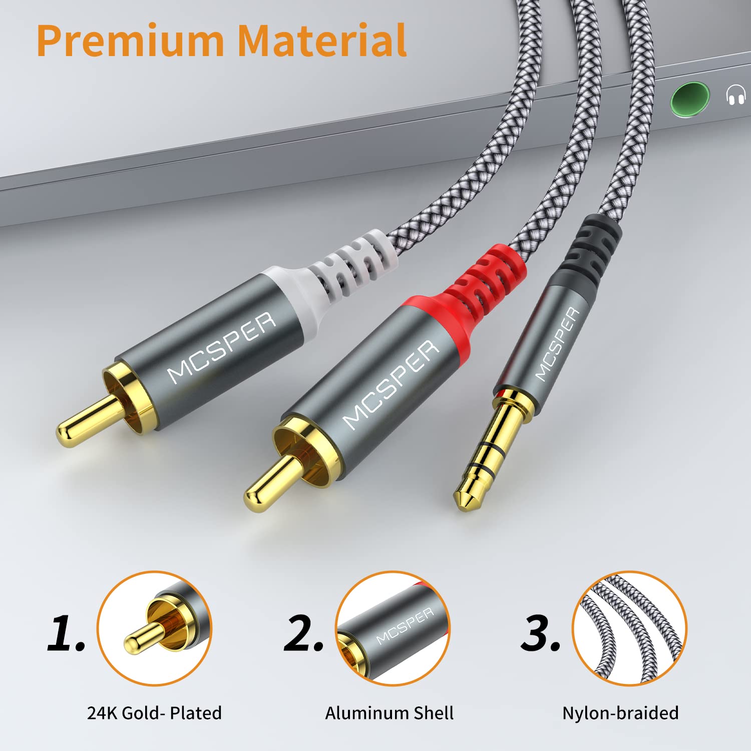 MCSPER RCA to 3.5mm AUX Cable,   3.5 mm 1/8 to RCA 2-Male Headpho by MCSPER - Angle View 4