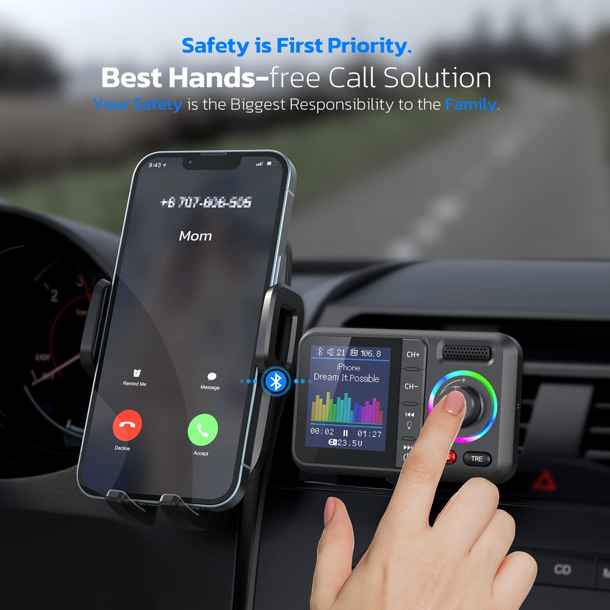 Nulaxy Bluetooth Car Adapter with Large Color Screen Air - Nulaxy Official Imagery - 5