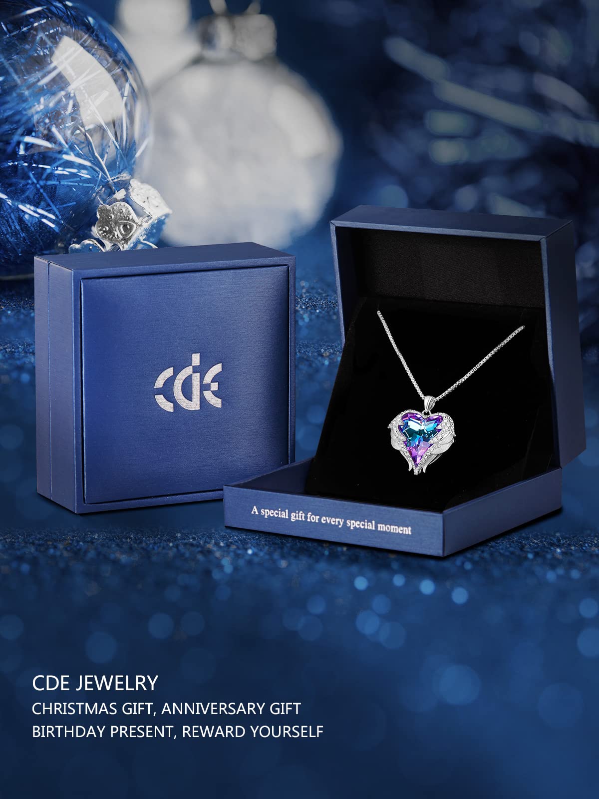 CDE Angel Wings Heart Birthstone Pendant Necklace Gift for - CDE Official Imagery - 6
