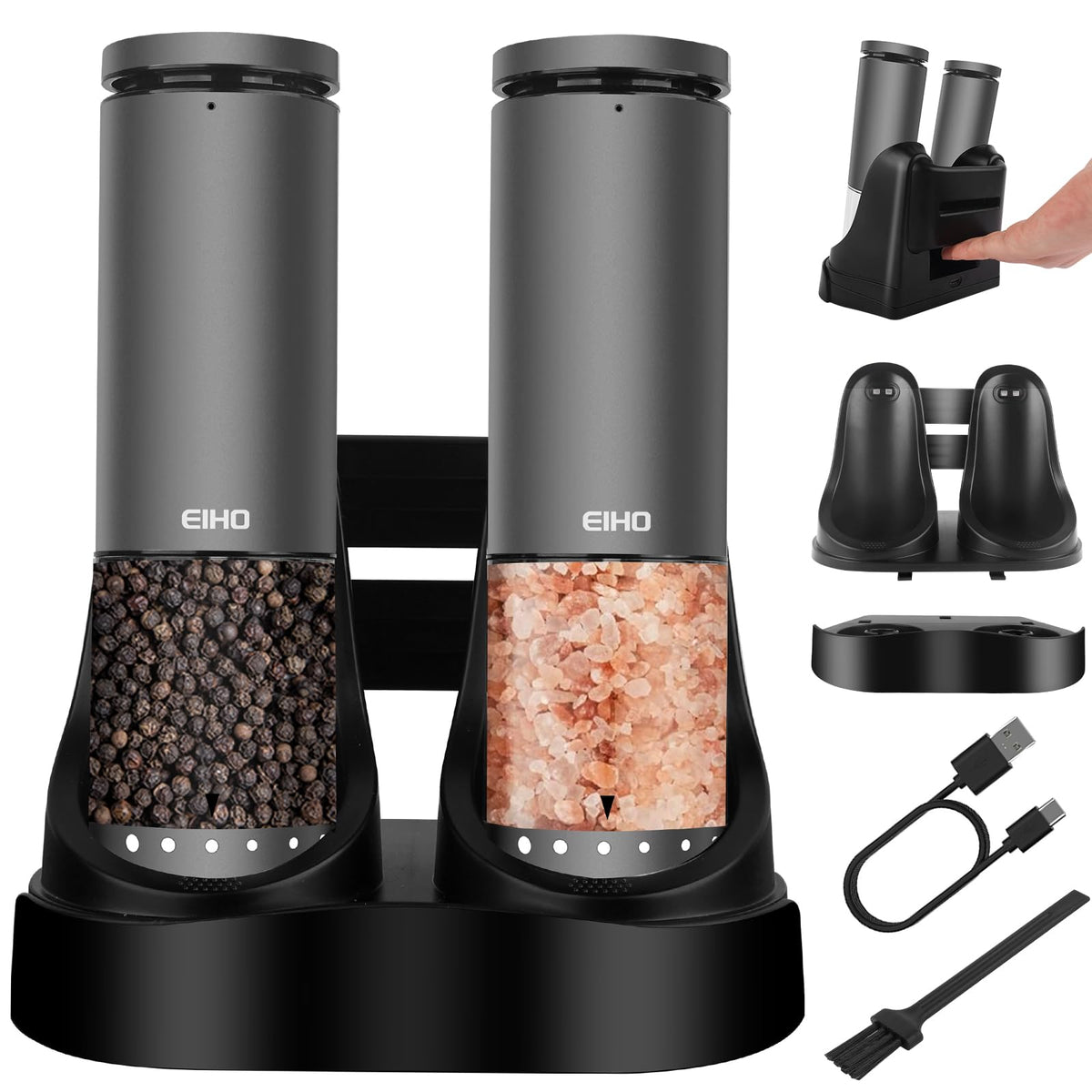 EIHO Electric Salt and Pepper Grinder Set USB Rechargeable - EIHO Official Imagery - 1