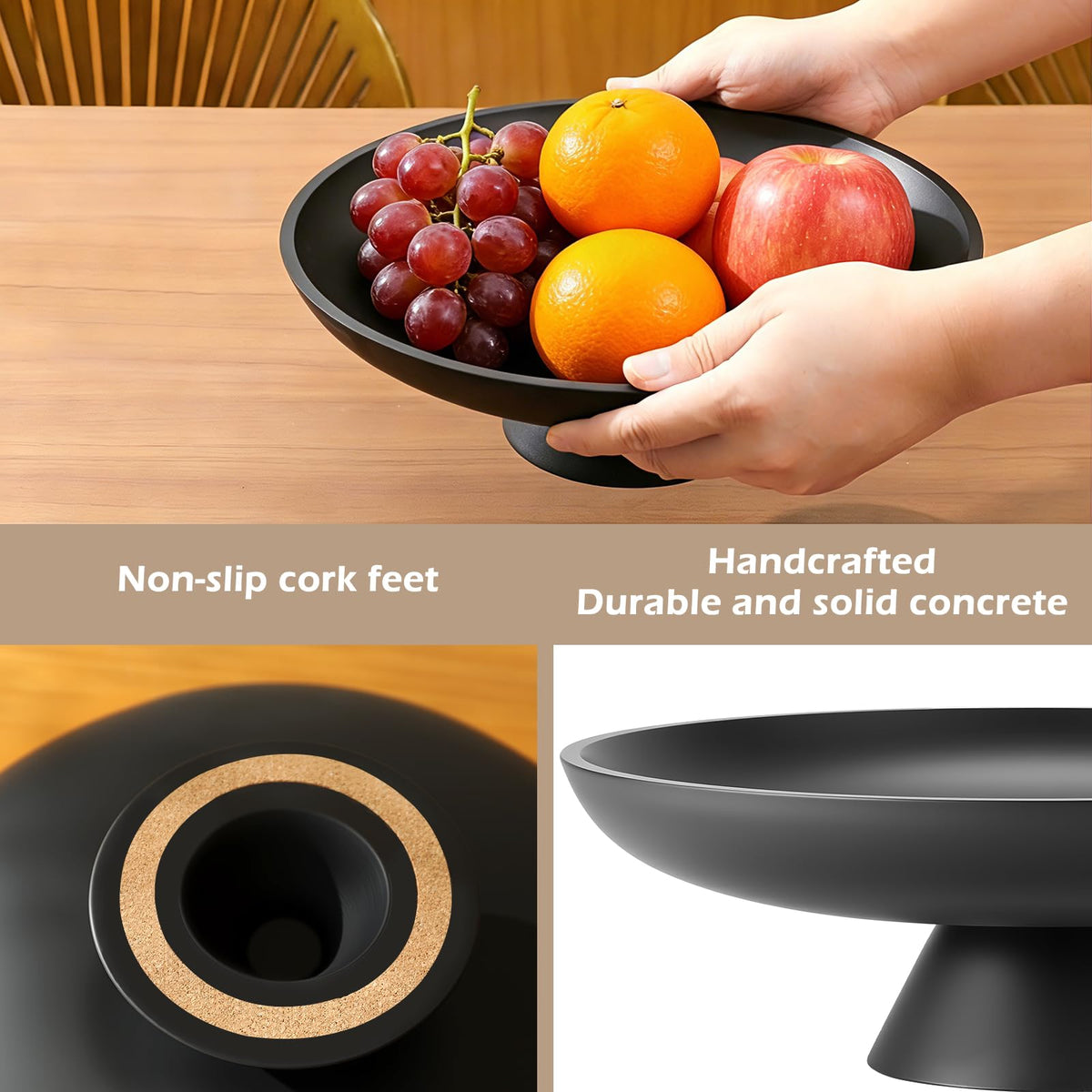Large Fruit Bowl for Kitchen Counter Concrete Decorative - HousewoW Official Imagery - 6