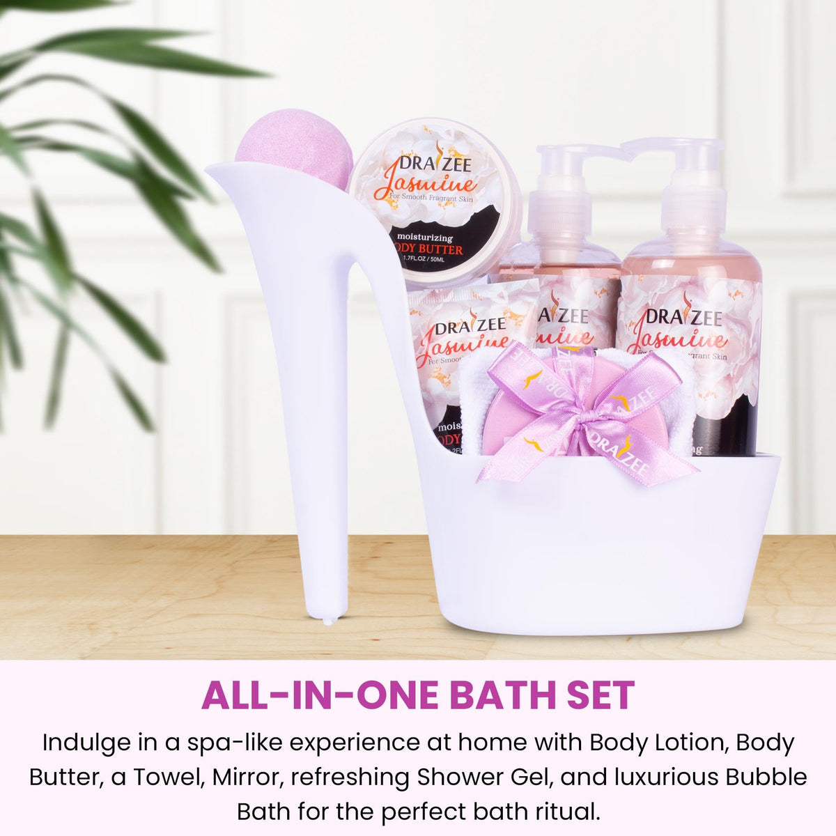 Heel Shoe Spa Gift Basket for Women 8 Pc Jasmine Scented - Draizee Official Imagery - 8