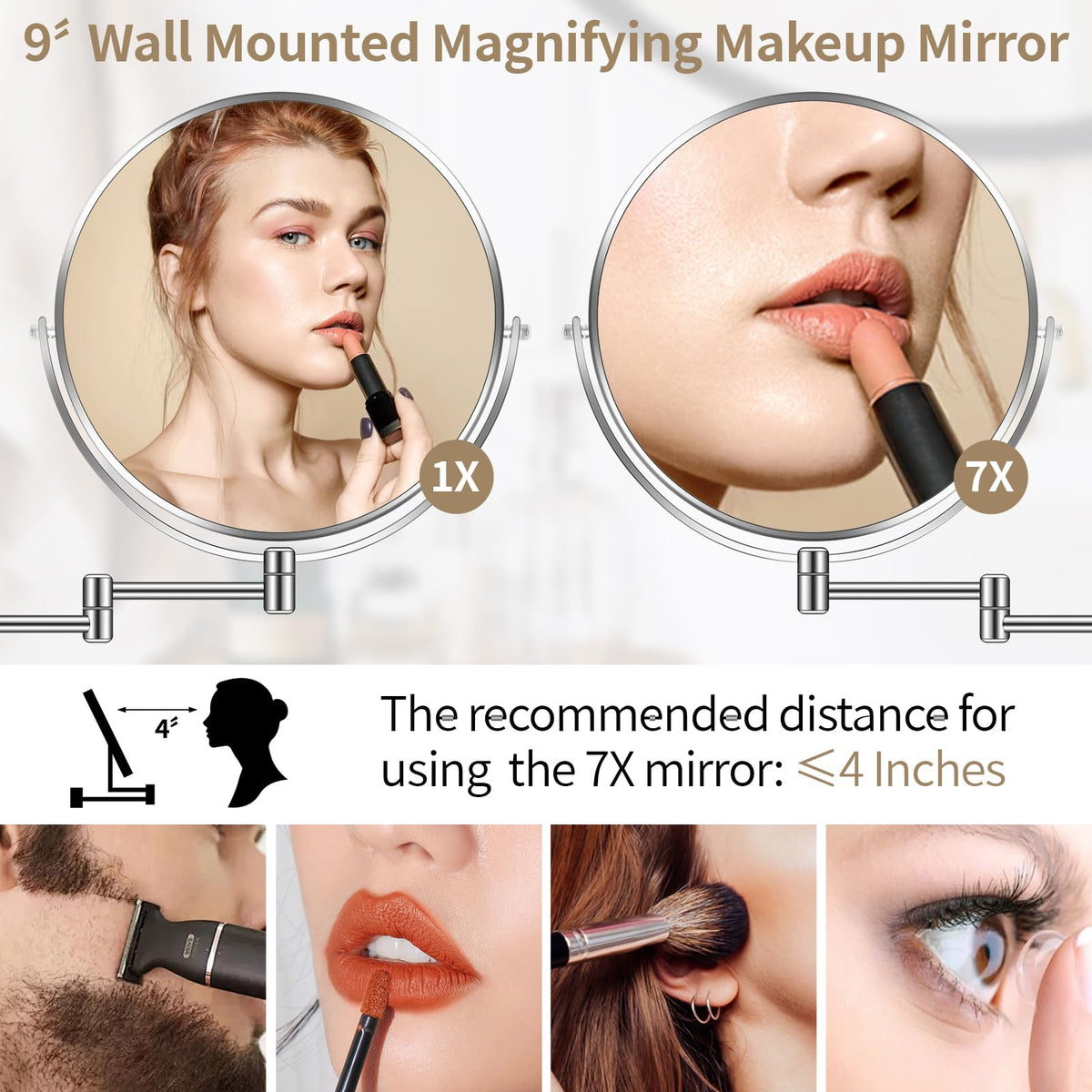BTremary 9 Large Wall Mounted Makeup Mirror 1X 7X Double - BTremary Official Imagery - 4