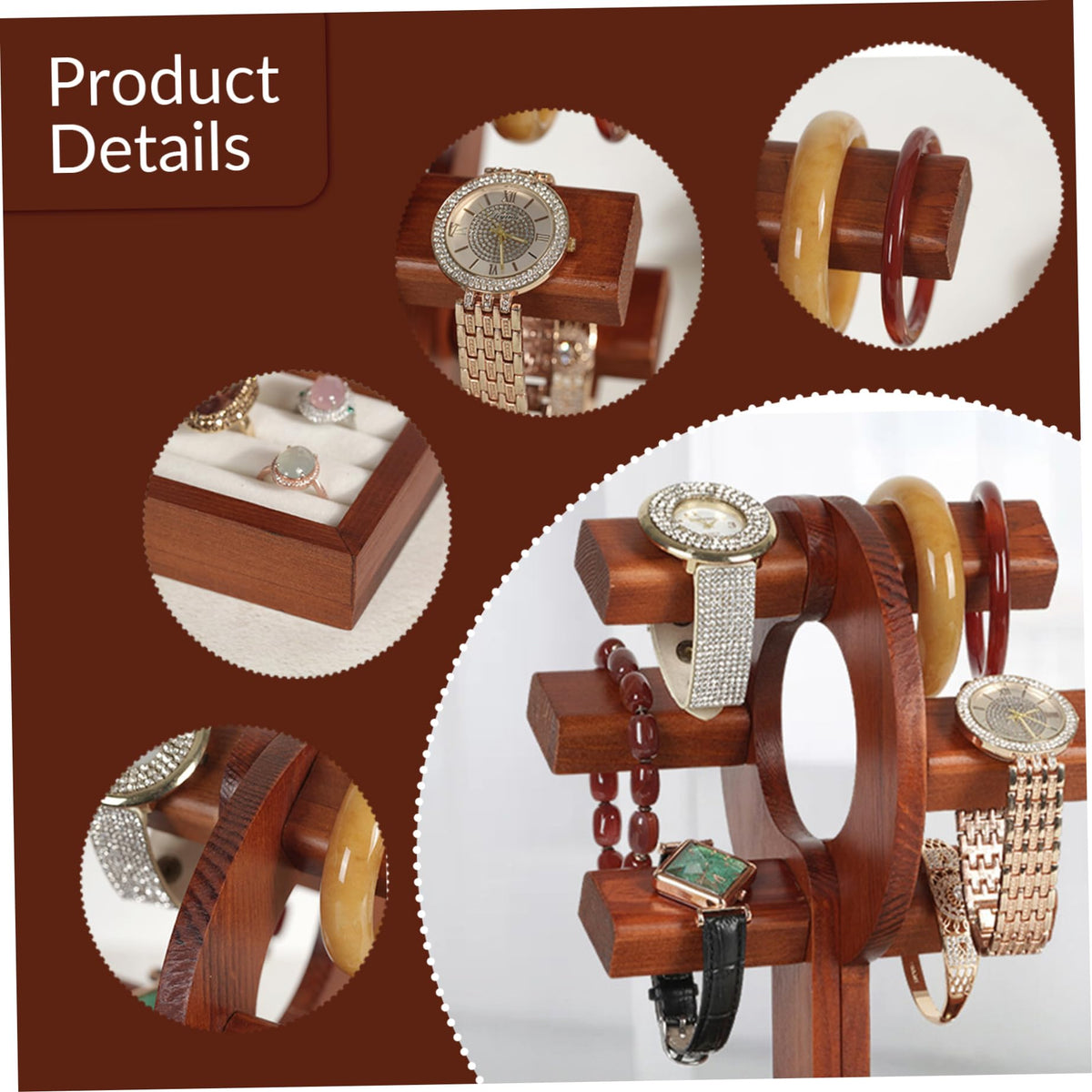 NIDONE Watch Stand Wooden Watch Holder with Storage Tray - NIDONE Official Imagery - 5